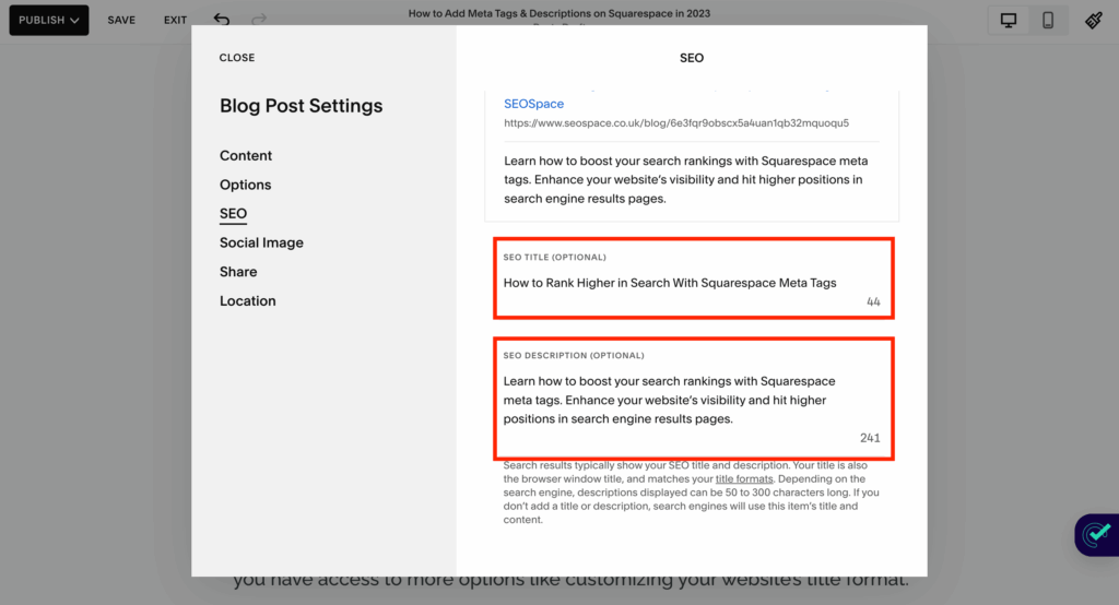 Add Meta Titles and Descriptions in Squarespace