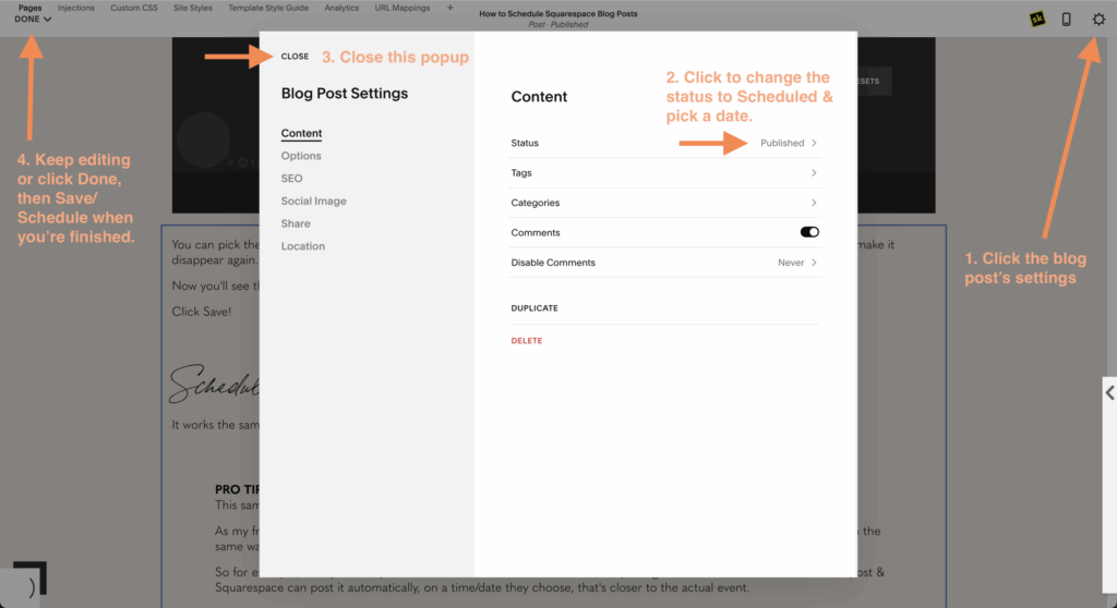Schedule Blog Posts in Squarespace