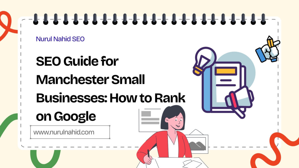 Local business owners reviewing an SEO guide for Manchester small businesses to improve Google rankings.