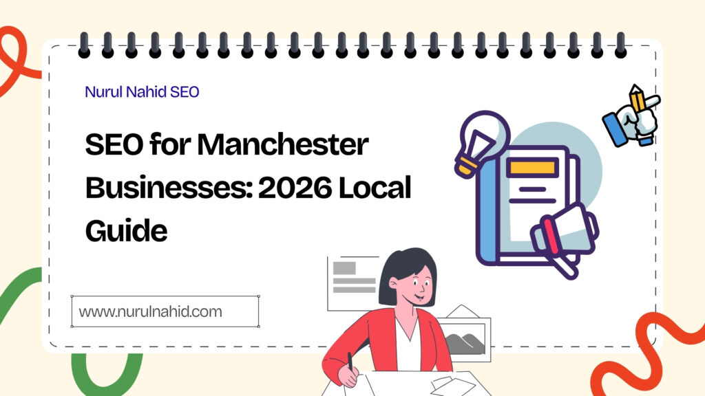 A vibrant digital office in Manchester’s Circle Square innovation district, featuring a team optimizing a 2026 SEO strategy for a tech startup.
