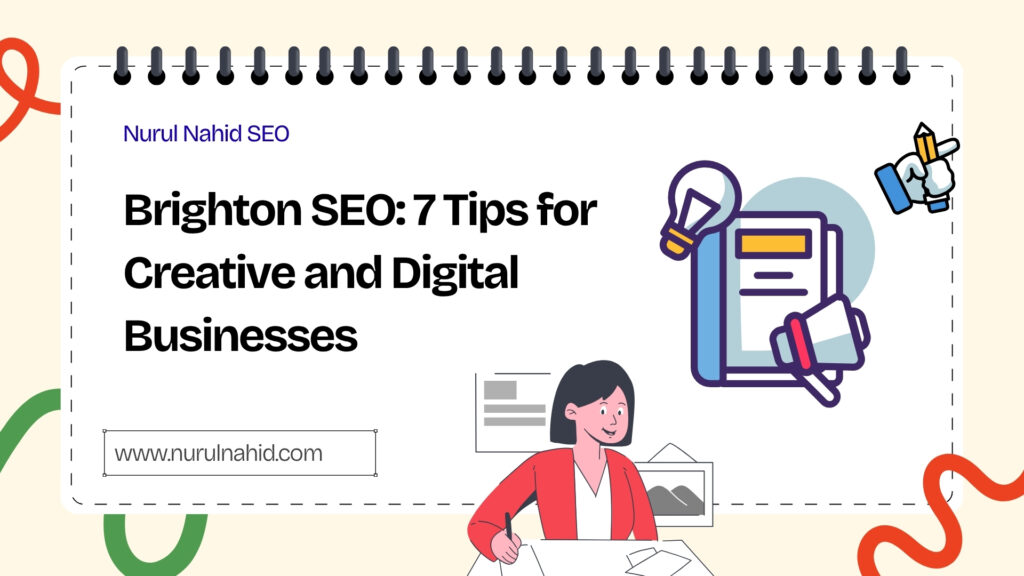 A creative team in a studio discussing Brighton SEO strategy and 7 tips for digital businesses.