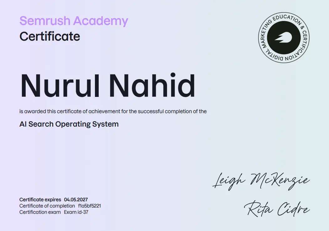 Certificate Of Nurul Nahid