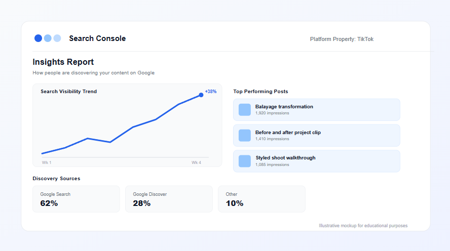 Google Search Console insights report showing search visibility trend